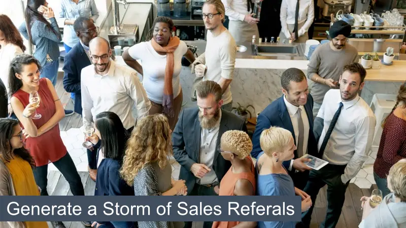 An image of people networking and sharing referrals.