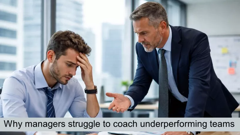 A panel promoting an article explaining why managers struggle to coach underperforming sales teams.